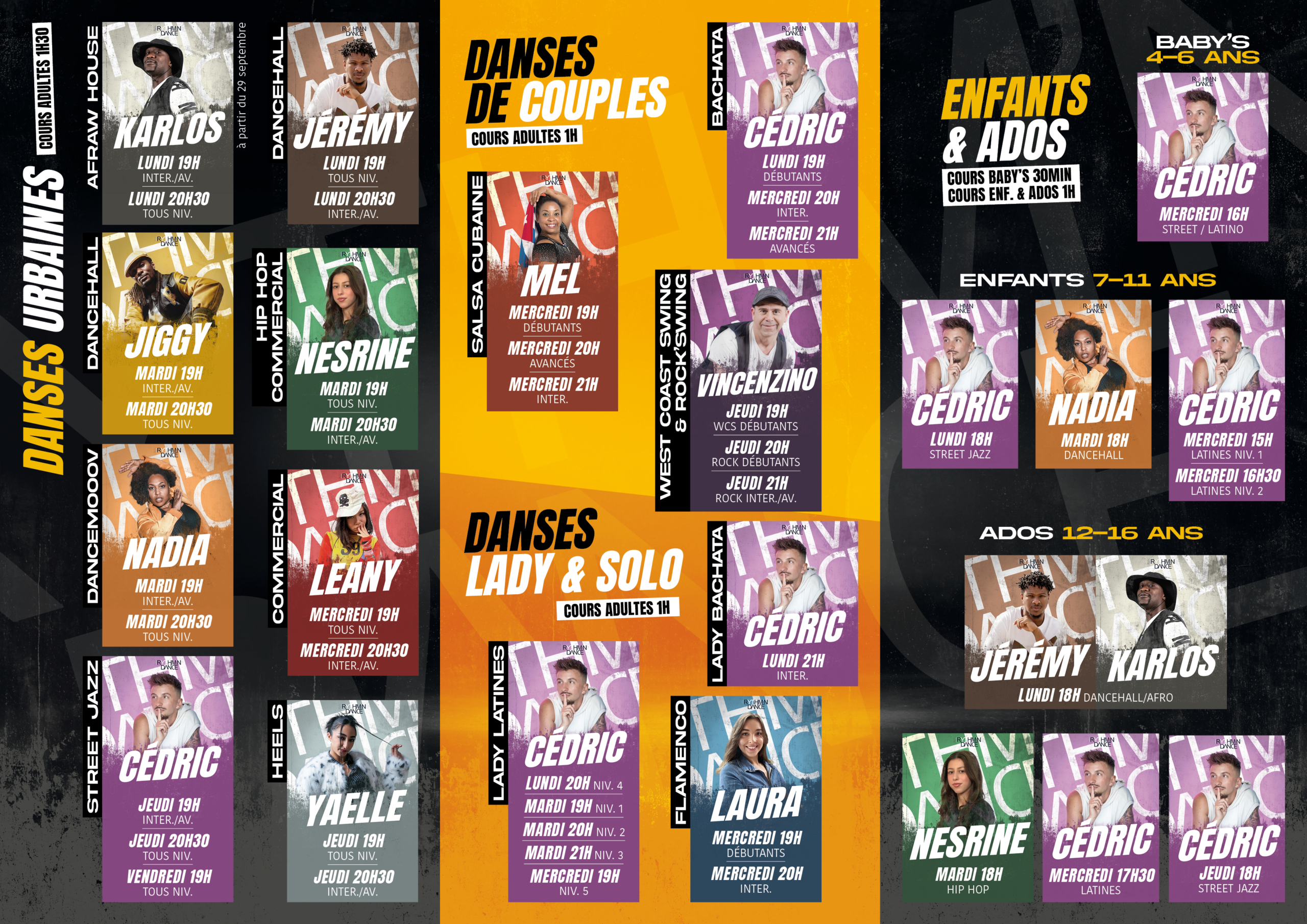 Planning cours Studio Rythm’n Dance