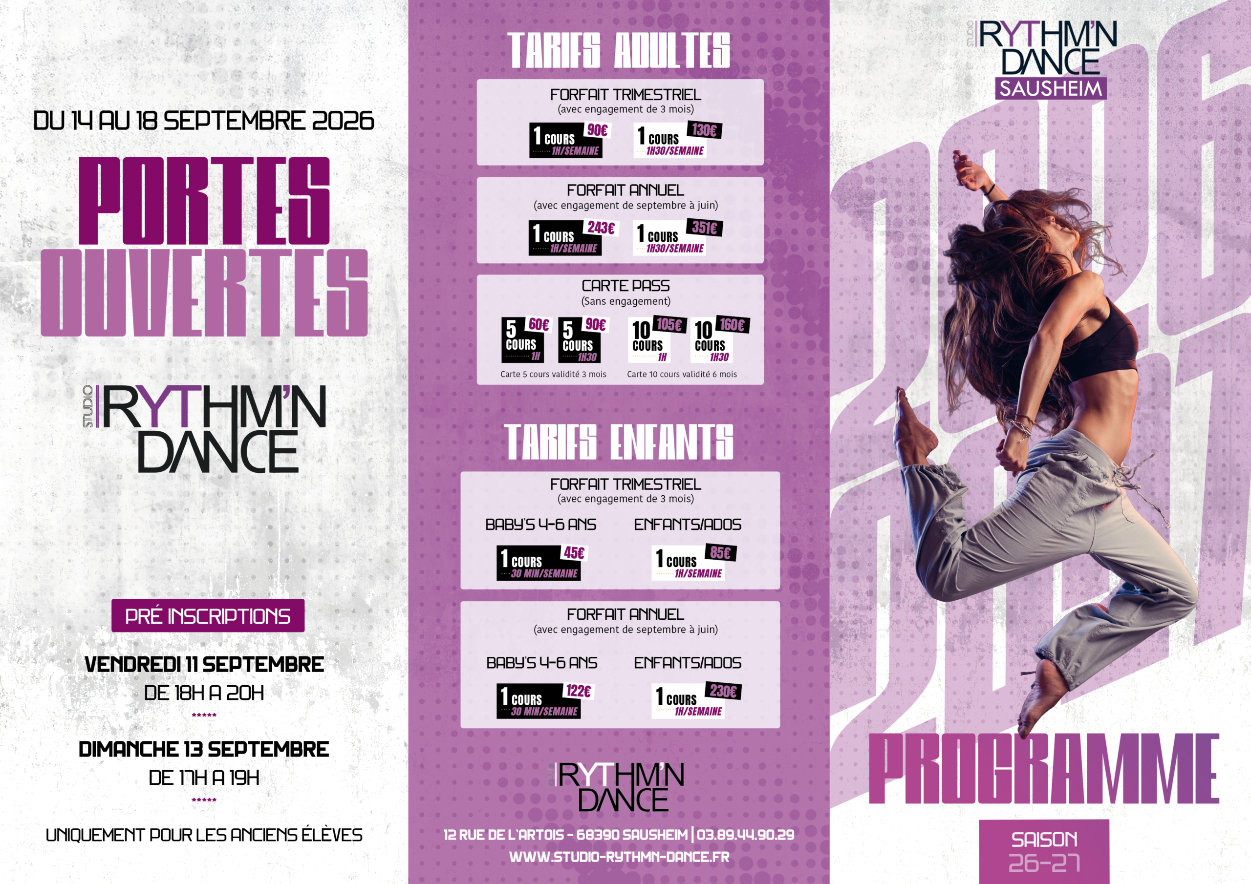 Dépliant tarifs Studio Rythm'n Dance 2026
